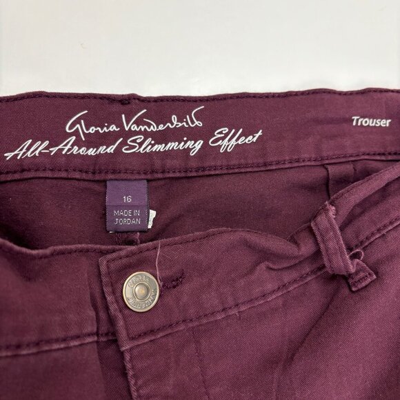 Gloria Vanderbilt Trouser Straight Leg Women's size 16 Burgundy Chino Pants - Picture 2 of 3
